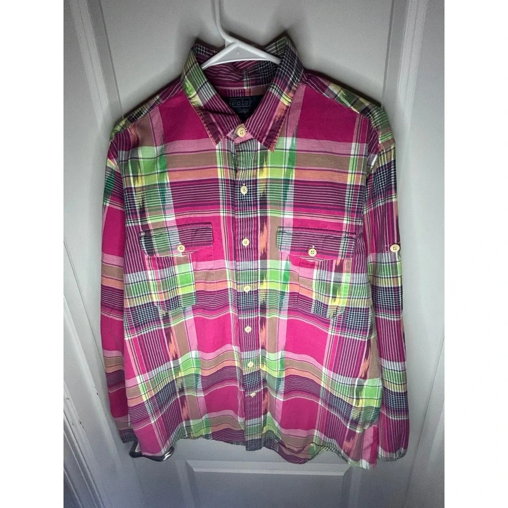 Vintage Polo Ralph Lauren Aztec Navajo Multi Color Button Up Dress Shirt‎ Mens L